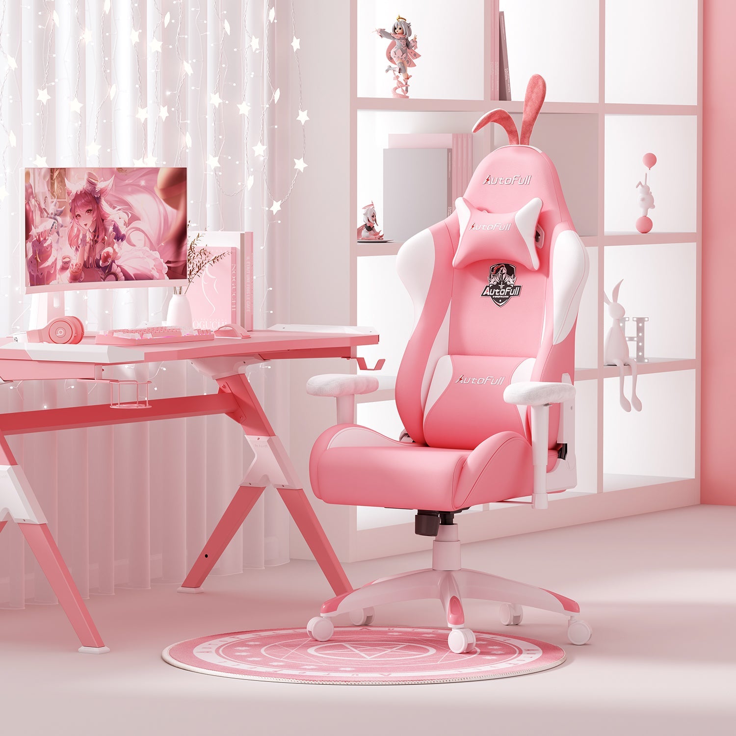 AutoFull Pink Bunny Gaming Chair Pink Gaming Chair with Bunny Ears AutoFull AutoFull MX